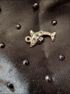 Rhinestone Dolphin Fish Charm - Silver